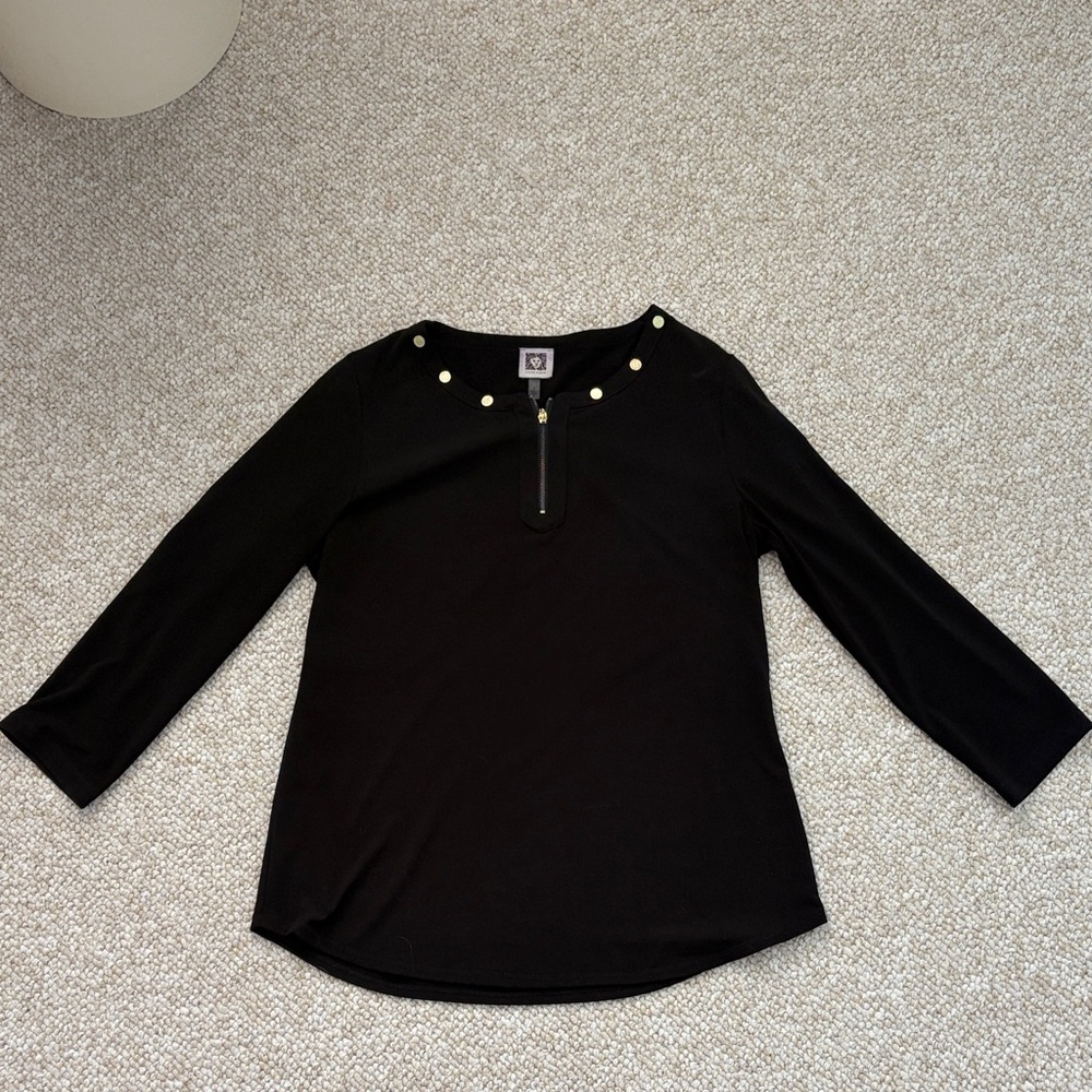 Anne Klein Black Zip-Front Top with Gold Studs